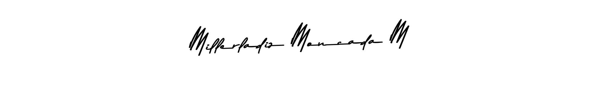 How to make Millerladiz Moncada M name signature. Use Asem Kandis PERSONAL USE style for creating short signs online. This is the latest handwritten sign. Millerladiz Moncada M signature style 9 images and pictures png