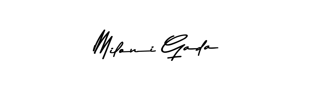 if you are searching for the best signature style for your name Miloni Gada. so please give up your signature search. here we have designed multiple signature styles  using Asem Kandis PERSONAL USE. Miloni Gada signature style 9 images and pictures png