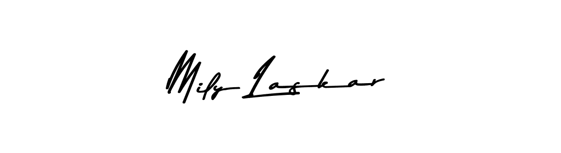 Create a beautiful signature design for name Mily Laskar. With this signature (Asem Kandis PERSONAL USE) fonts, you can make a handwritten signature for free. Mily Laskar signature style 9 images and pictures png