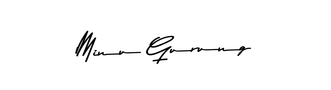 How to make Minu Gurung name signature. Use Asem Kandis PERSONAL USE style for creating short signs online. This is the latest handwritten sign. Minu Gurung signature style 9 images and pictures png