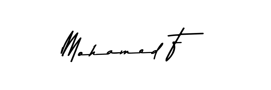 How to make Mohamed F name signature. Use Asem Kandis PERSONAL USE style for creating short signs online. This is the latest handwritten sign. Mohamed F signature style 9 images and pictures png