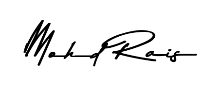 A stylish, flowing autograph style designed for name Mohd Rais using Asem Kandis PERSONAL USE typography. Perfect for digital creative projects. Mohd Rais signature style 9 images and pictures png