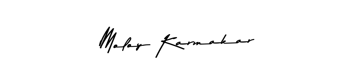 Create a beautiful signature design for name Moloy Karmakar. With this signature (Asem Kandis PERSONAL USE) fonts, you can make a handwritten signature for free. Moloy Karmakar signature style 9 images and pictures png