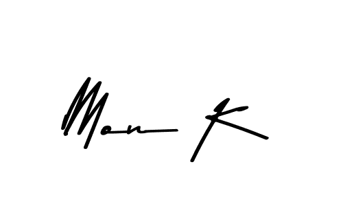 How to make Mon K name signature. Use Asem Kandis PERSONAL USE style for creating short signs online. This is the latest handwritten sign. Mon K signature style 9 images and pictures png