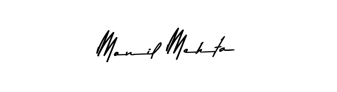 How to make Monil Mehta name signature. Use Asem Kandis PERSONAL USE style for creating short signs online. This is the latest handwritten sign. Monil Mehta signature style 9 images and pictures png