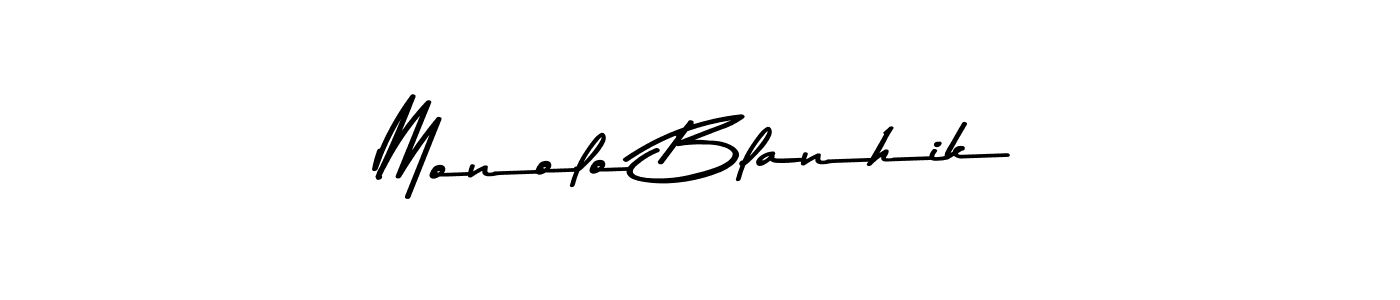 How to make Monolo Blanhik name signature. Use Asem Kandis PERSONAL USE style for creating short signs online. This is the latest handwritten sign. Monolo Blanhik signature style 9 images and pictures png