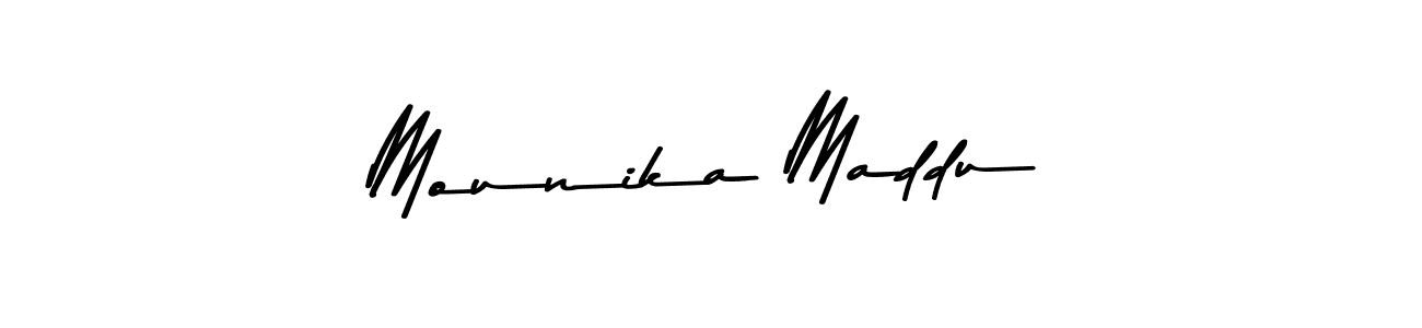 Create a beautiful signature design for name Mounika Maddu. With this signature (Asem Kandis PERSONAL USE) fonts, you can make a handwritten signature for free. Mounika Maddu signature style 9 images and pictures png