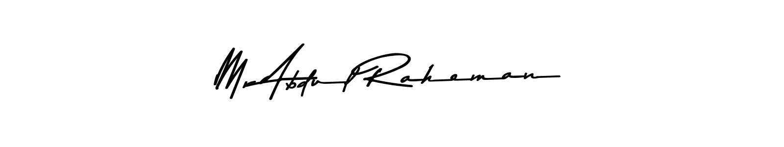 Make a beautiful signature design for name Mr Abdul Raheman. With this signature (Asem Kandis PERSONAL USE) style, you can create a handwritten signature for free. Mr Abdul Raheman signature style 9 images and pictures png