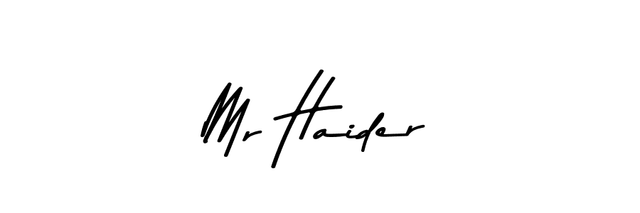 You can use this online signature creator to create a handwritten signature for the name Mr Haider. This is the best online autograph maker. Mr Haider signature style 9 images and pictures png