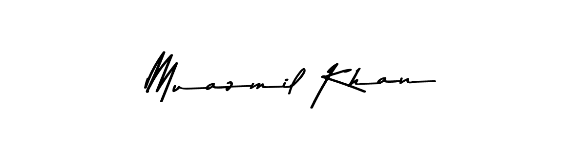 Make a beautiful signature design for name Muazmil Khan. With this signature (Asem Kandis PERSONAL USE) style, you can create a handwritten signature for free. Muazmil Khan signature style 9 images and pictures png