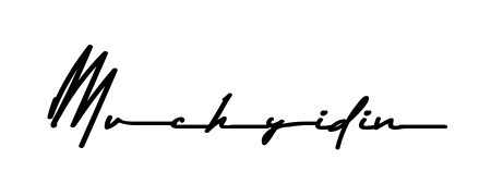 A sleek calligraphic signature for name Muchyidin utilizing Asem Kandis PERSONAL USE styling. Great for adding personal signatures to photos and art. Muchyidin signature style 9 images and pictures png