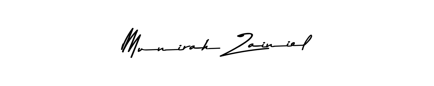 Create a beautiful signature design for name Munirah Zainiel. With this signature (Asem Kandis PERSONAL USE) fonts, you can make a handwritten signature for free. Munirah Zainiel signature style 9 images and pictures png
