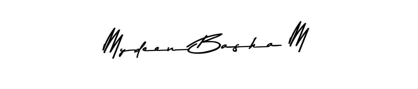 The best way (Asem Kandis PERSONAL USE) to make a short signature is to pick only two or three words in your name. The name Mydeen Basha M include a total of six letters. For converting this name. Mydeen Basha M signature style 9 images and pictures png