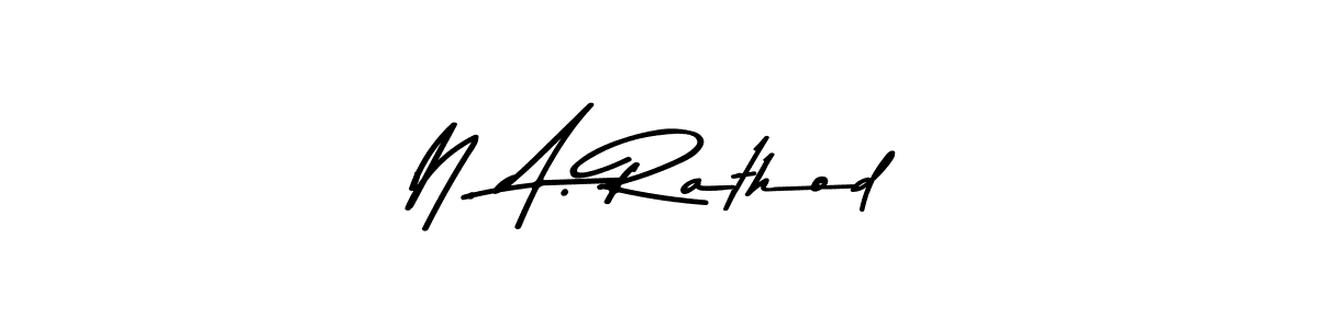 How to make N. A. Rathod name signature. Use Asem Kandis PERSONAL USE style for creating short signs online. This is the latest handwritten sign. N. A. Rathod signature style 9 images and pictures png