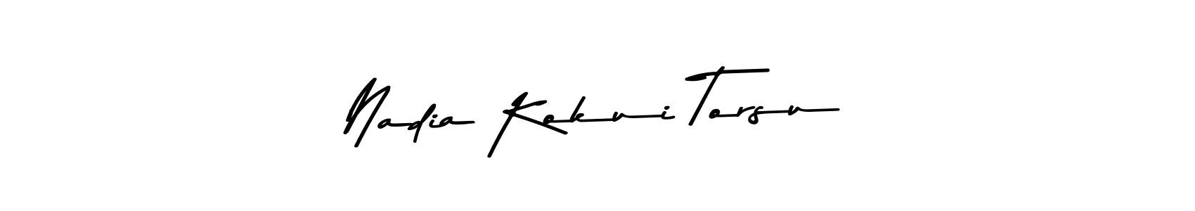 The best way (Asem Kandis PERSONAL USE) to make a short signature is to pick only two or three words in your name. The name Nadia Kokui Torsu include a total of six letters. For converting this name. Nadia Kokui Torsu signature style 9 images and pictures png