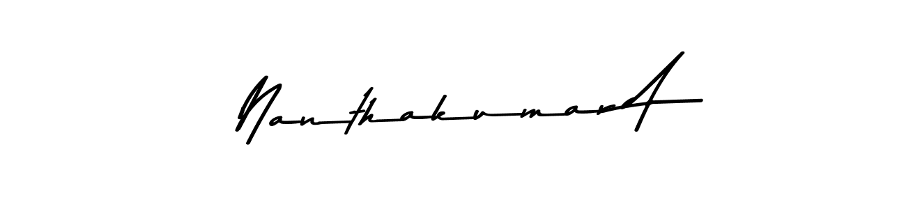 How to make Nanthakumar A name signature. Use Asem Kandis PERSONAL USE style for creating short signs online. This is the latest handwritten sign. Nanthakumar A signature style 9 images and pictures png