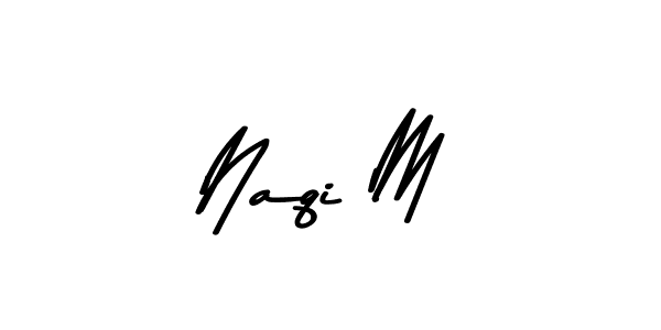 How to make Naqi M name signature. Use Asem Kandis PERSONAL USE style for creating short signs online. This is the latest handwritten sign. Naqi M signature style 9 images and pictures png