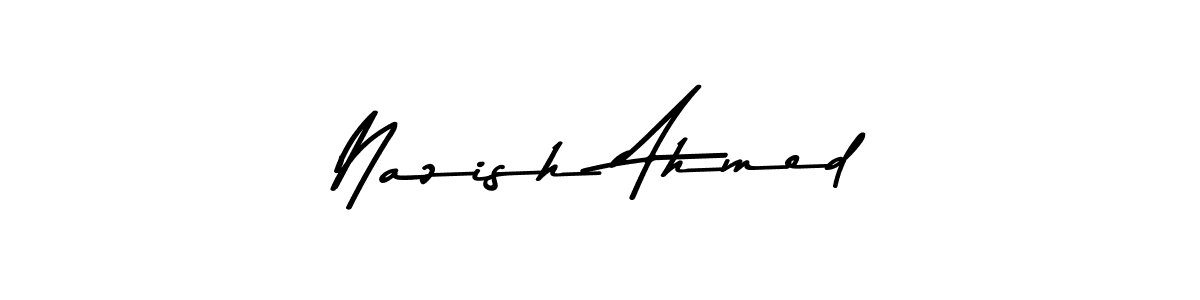 Create a beautiful signature design for name Nazish Ahmed. With this signature (Asem Kandis PERSONAL USE) fonts, you can make a handwritten signature for free. Nazish Ahmed signature style 9 images and pictures png