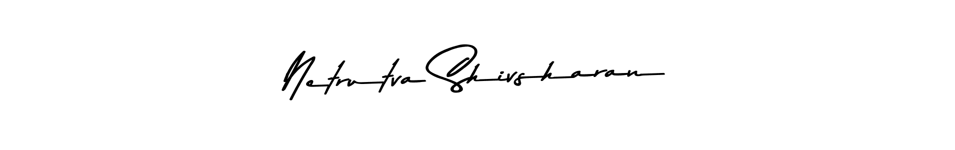 if you are searching for the best signature style for your name Netrutva Shivsharan. so please give up your signature search. here we have designed multiple signature styles  using Asem Kandis PERSONAL USE. Netrutva Shivsharan signature style 9 images and pictures png