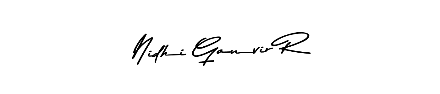 The best way (Asem Kandis PERSONAL USE) to make a short signature is to pick only two or three words in your name. The name Nidhi Ganvir R include a total of six letters. For converting this name. Nidhi Ganvir R signature style 9 images and pictures png