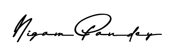 A sleek calligraphic signature for name Nigam Pandey utilizing Asem Kandis PERSONAL USE styling. Great for adding personal signatures to photos and art. Nigam Pandey signature style 9 images and pictures png
