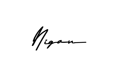 Make a beautiful signature design for name Nigan. With this signature (Asem Kandis PERSONAL USE) style, you can create a handwritten signature for free. Nigan signature style 9 images and pictures png