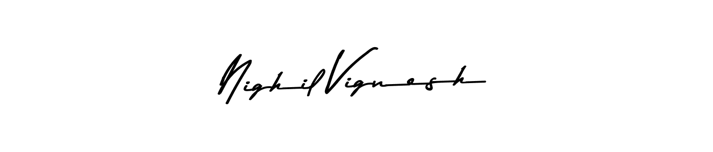 if you are searching for the best signature style for your name Nighil Vignesh. so please give up your signature search. here we have designed multiple signature styles  using Asem Kandis PERSONAL USE. Nighil Vignesh signature style 9 images and pictures png
