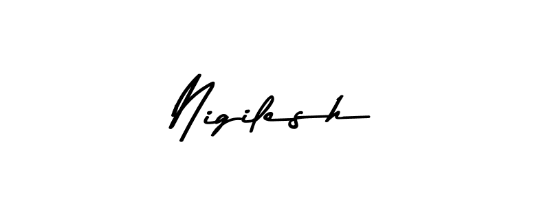 How to make Nigilesh name signature. Use Asem Kandis PERSONAL USE style for creating short signs online. This is the latest handwritten sign. Nigilesh signature style 9 images and pictures png