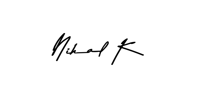 Also You can easily find your signature by using the search form. We will create Nihal K name handwritten signature images for you free of cost using Asem Kandis PERSONAL USE sign style. Nihal K signature style 9 images and pictures png