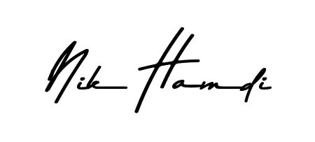 Quickly download Nik Hamdi name signature in high-resolution PNG using Asem Kandis PERSONAL USE style. Ready to insert into PDFs and online applications. Nik Hamdi signature style 9 images and pictures png