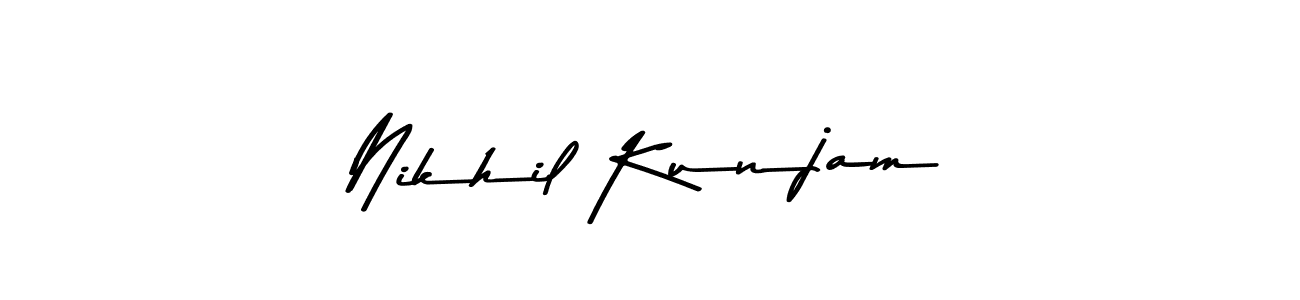 if you are searching for the best signature style for your name Nikhil Kunjam. so please give up your signature search. here we have designed multiple signature styles  using Asem Kandis PERSONAL USE. Nikhil Kunjam signature style 9 images and pictures png