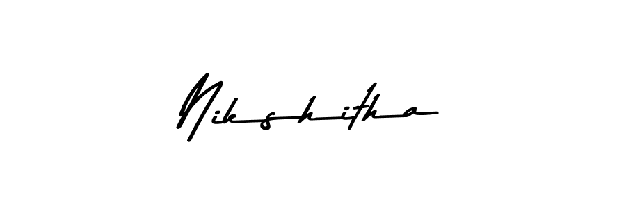 How to make Nikshitha name signature. Use Asem Kandis PERSONAL USE style for creating short signs online. This is the latest handwritten sign. Nikshitha signature style 9 images and pictures png