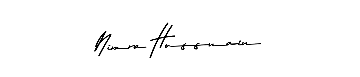 How to make Nimra Hussnain name signature. Use Asem Kandis PERSONAL USE style for creating short signs online. This is the latest handwritten sign. Nimra Hussnain signature style 9 images and pictures png