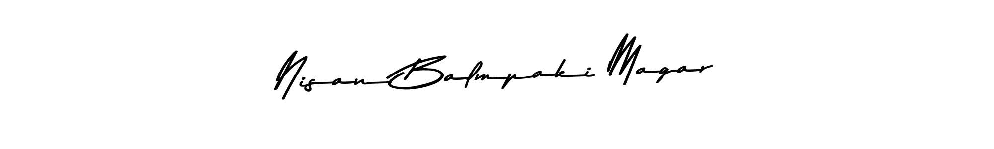 Asem Kandis PERSONAL USE is a professional signature style that is perfect for those who want to add a touch of class to their signature. It is also a great choice for those who want to make their signature more unique. Get Nisan Balmpaki Magar name to fancy signature for free. Nisan Balmpaki Magar signature style 9 images and pictures png