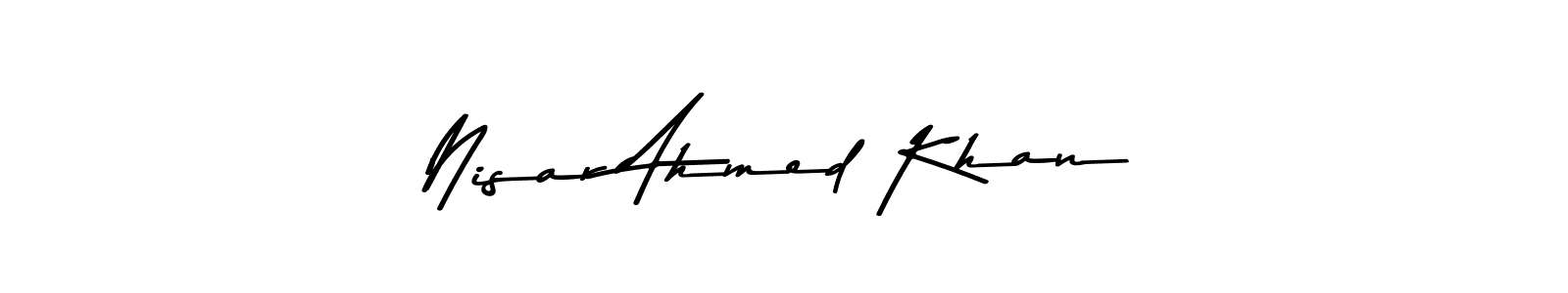 if you are searching for the best signature style for your name Nisar Ahmed Khan. so please give up your signature search. here we have designed multiple signature styles  using Asem Kandis PERSONAL USE. Nisar Ahmed Khan signature style 9 images and pictures png