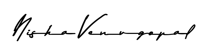 Try this chic Nisha Venugopal handwritten sign style. Using Asem Kandis PERSONAL USE font elements, it gives your name a sleek, memorable identity. Nisha Venugopal signature style 9 images and pictures png