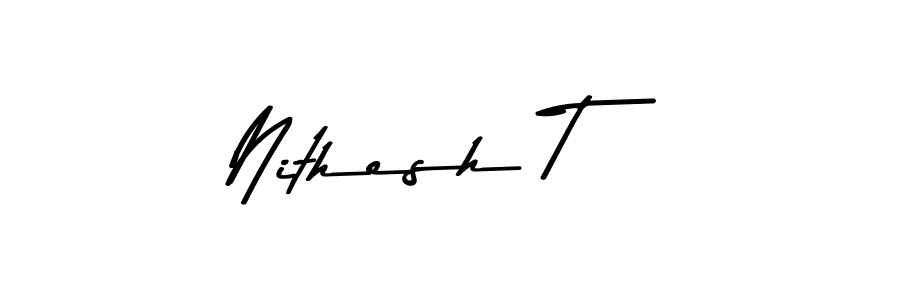 How to make Nithesh T name signature. Use Asem Kandis PERSONAL USE style for creating short signs online. This is the latest handwritten sign. Nithesh T signature style 9 images and pictures png