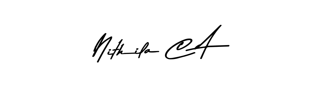 The best way (Asem Kandis PERSONAL USE) to make a short signature is to pick only two or three words in your name. The name Nithila C A include a total of six letters. For converting this name. Nithila C A signature style 9 images and pictures png