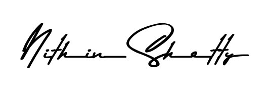 A sleek calligraphic signature for name Nithin Shetty utilizing Asem Kandis PERSONAL USE styling. Great for adding personal signatures to photos and art. Nithin Shetty signature style 9 images and pictures png