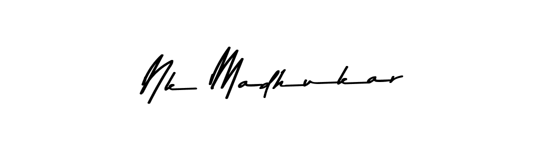 How to make Nk Madhukar name signature. Use Asem Kandis PERSONAL USE style for creating short signs online. This is the latest handwritten sign. Nk Madhukar signature style 9 images and pictures png