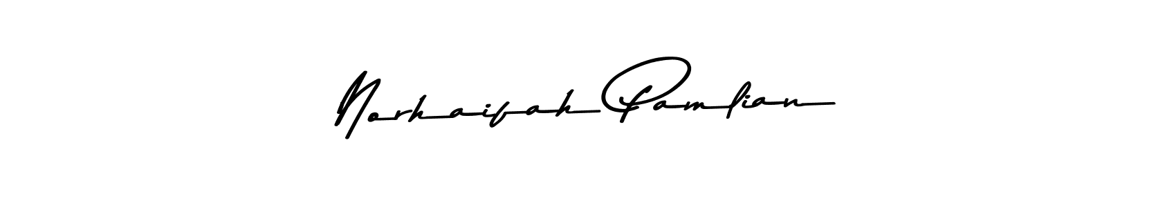 Create a beautiful signature design for name Norhaifah Pamlian. With this signature (Asem Kandis PERSONAL USE) fonts, you can make a handwritten signature for free. Norhaifah Pamlian signature style 9 images and pictures png