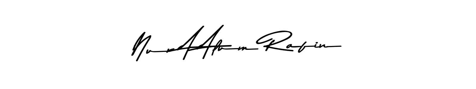 How to make Nur A Alum Rafin name signature. Use Asem Kandis PERSONAL USE style for creating short signs online. This is the latest handwritten sign. Nur A Alum Rafin signature style 9 images and pictures png