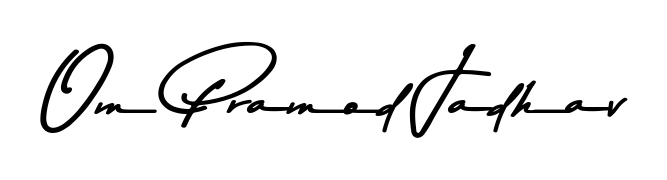 Upgrade your professional image with Om Pramod Jadhav signature created with Asem Kandis PERSONAL USE font. Fast, free, and watermark-free download. Om Pramod Jadhav signature style 9 images and pictures png