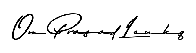 The Asem Kandis PERSONAL USE font transforms the name Om Prasad Lenkq into an executive sign with sharp precision and distinguished character. Om Prasad Lenkq signature style 9 images and pictures png