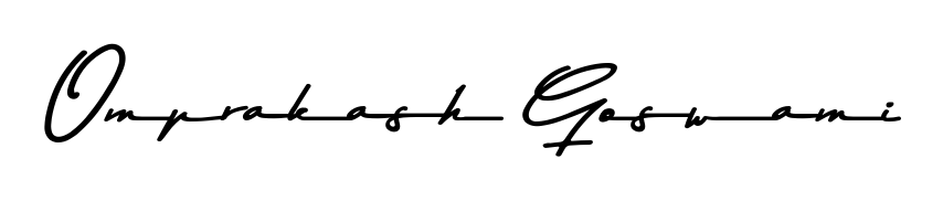 The Asem Kandis PERSONAL USE font transforms the name Omprakash Goswami into an executive sign with sharp precision and distinguished character. Omprakash Goswami signature style 9 images and pictures png