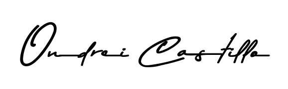 Try this chic Ondrei Castillo handwritten sign style. Using Asem Kandis PERSONAL USE font elements, it gives your name a sleek, memorable identity. Ondrei Castillo signature style 9 images and pictures png