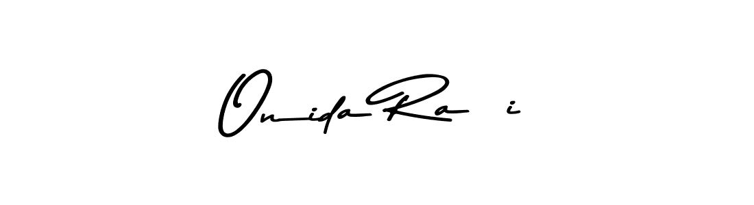 How to make Onida Raçi name signature. Use Asem Kandis PERSONAL USE style for creating short signs online. This is the latest handwritten sign. Onida Raçi signature style 9 images and pictures png