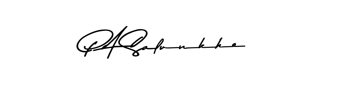 How to make P A Salunkhe name signature. Use Asem Kandis PERSONAL USE style for creating short signs online. This is the latest handwritten sign. P A Salunkhe signature style 9 images and pictures png