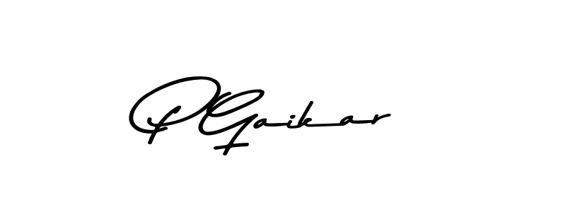 How to make P Gaikar name signature. Use Asem Kandis PERSONAL USE style for creating short signs online. This is the latest handwritten sign. P Gaikar signature style 9 images and pictures png