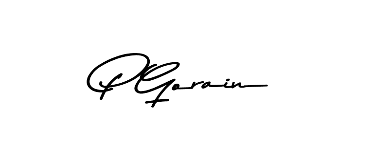 How to make P Gorain name signature. Use Asem Kandis PERSONAL USE style for creating short signs online. This is the latest handwritten sign. P Gorain signature style 9 images and pictures png